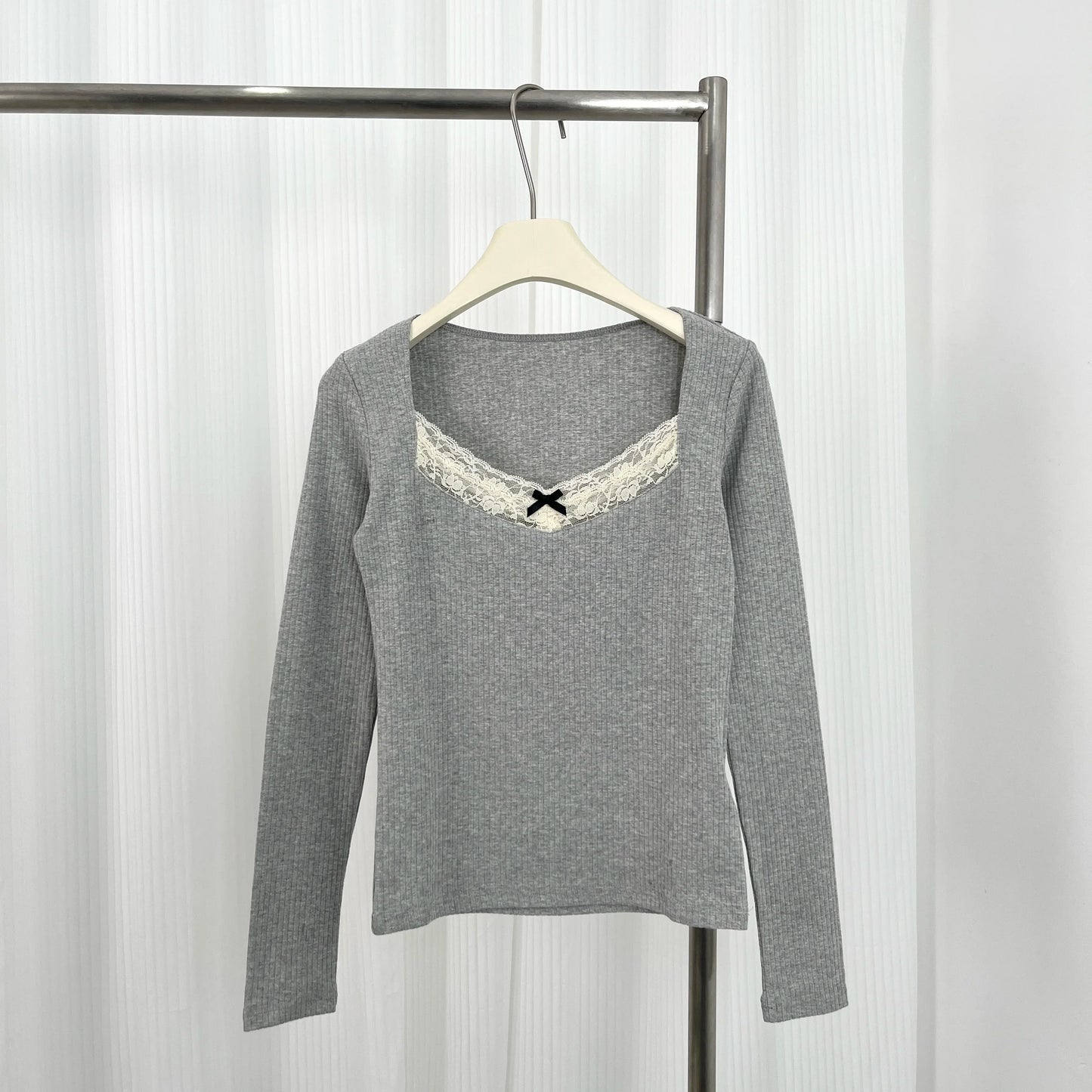 maoxiangshop New Autumn Winter Women Solid Slim Y2k Sweater Pull Fashion Grey Long Sleeved Bow Knitwears Pullovers Clothing Jumper Blouse