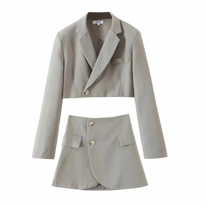 maoxiangshop  -  One Button Small Suit+high Waisted Skirt Set For Women 2024 Spring Autumn New Fashion Female Clothing