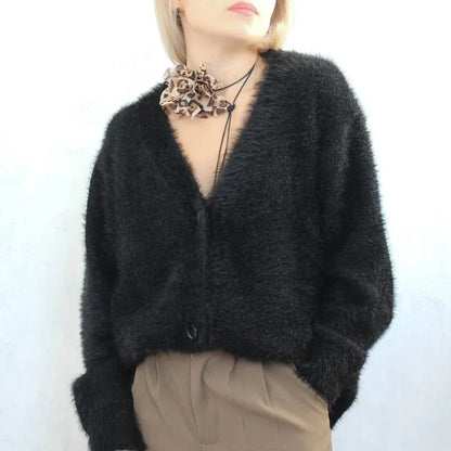 maoxiangshop  -  Women's Knitted Thick Cashmere Wool Cardigan Chic V Neck Single Breasted Long Sleeve Sweater Fall Winter Coat Outwear