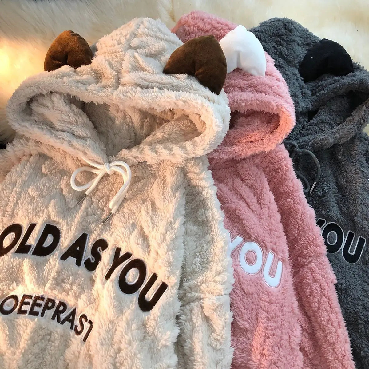 maoxiangshop Autumn And Winter Warm Hooded Top Student Coral Fleece Embroidered Oversized Hoodie Casual Sweatshirt For Women Kawaii Clothes