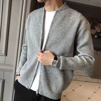 maoxiangshop Men Spring Autumn Warm Cardigan Men Zipper Sweaters Jackets Mens Slim Fit Knitted Sweatercoat Thick Cardigan Sweater Coat