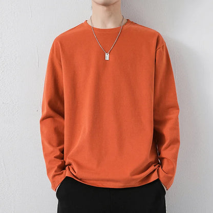 maoxiangshop New Klein Blue Long Sleeve T-shirt Men's Spring and Autumn New Solid Color Laydown Casual Top Coat Round Neck Underlay Shirt 5xl