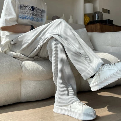 maoxiangshop Summer Pleated Pants Men Fashion Oversized Ice Silk Pants Men Japanese Streetwear Loose Straight Pants Mens Casual Trousers