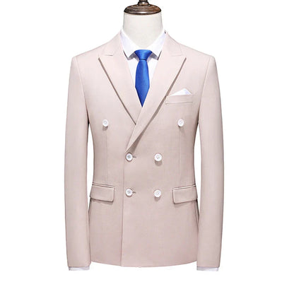 maoxiangshop WELL DRESSED MEN Plus Size 6XL-M Mens Double Breasted Blazer Classic New Solid Slim Fit Suit Jacket Formal Office Business Wedding Casual Blazers