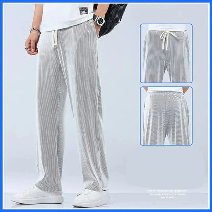 maoxiangshop Summer Straight Pants Men's Loose Thin Section Drape Ice Silk Pants Wide Leg Sports Pants Casual Pants Fits 100kg