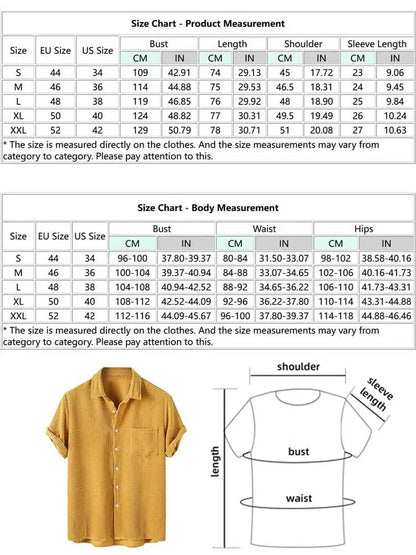 maoxiangshop Men's Shirt Corduroy Short Sleeve Blouses Casual Solid Streetwear Shirts Summer Ribbed Plain Button Y2K Tops