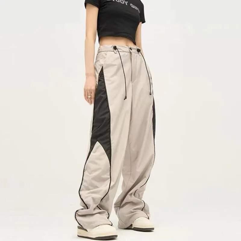 Harajuku Oversize Jogging Sweatpants Women Streetwear Hip Hop Wide Leg Drawstring Contrast Color Baggy Casual Sports Trousers