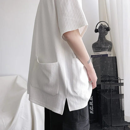 maoxiangshop High Quality Men Trend Pockets T Shirts Summer Mens Short Sleeve Fashions Male Solid Simple Daily Tees Harajuku T-Shirt