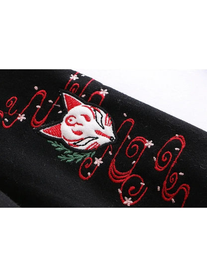 maoxiangshop Women Hoodies Fleece Thick Cute Fox Embroidery Winter Autumn  Pullovers Jumpers Japanese Hooded