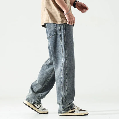 maoxiangshop Baggy Jeans Men Oversize Pants Loose Fit Wide Leg Trousers For Men Blue Streetwear Casual Korean Style Denim New Jeans Kpop