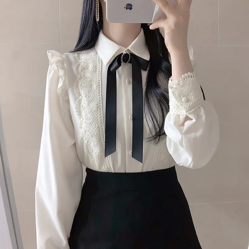 maoxiangshop Women Cute Sweet Girls Preppy Style Tops Blouses Formal FLHJLWOC Office Lady Basic White Button Shirts