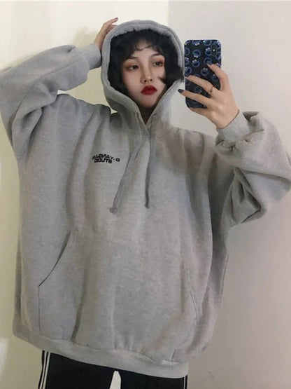 Korean Fashion Oversized Hoodies Women Harajuku Hip Hop Solid Loose Sweatshirts Autumn Winter Fleece Tops Gothic Grunge