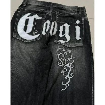 maoxiangshop  -  American Y2K geometric embroidery design high waisted jeans for women 2024 new autumn winter fashion trend aesthetic sweatpants