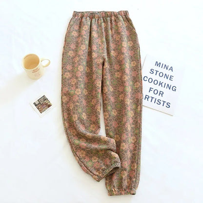maoxiangshopSpring Summer New Women Sleep Bottoms Pajama Pants Soft Cotton Lounge Trousers Elastic Waist Thin Home Style Nightwear