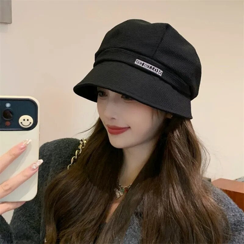 maoxiangshop Women's Hat in The Winter Big Head Circumference Japanese Joker Woman Cap The Small Black Face Luxury Hat Caps Autumn And Winter