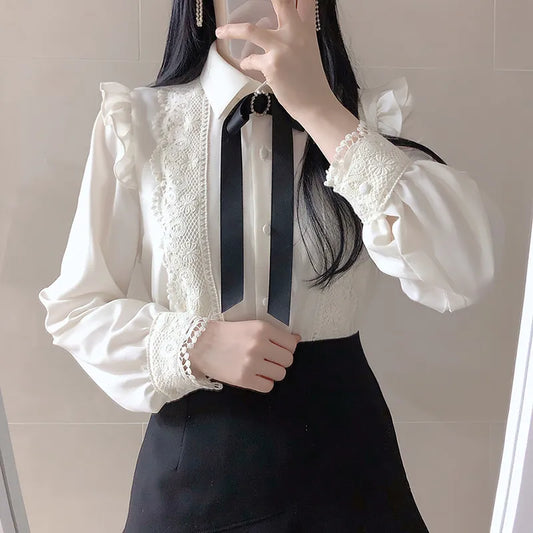 maoxiangshop Women Cute Sweet Girls Preppy Style Tops Blouses Formal FLHJLWOC Office Lady Basic White Button Shirts