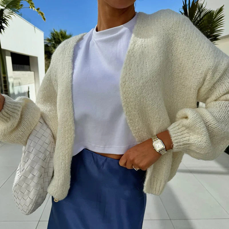 maoxiangshop  -  Winter Cardigan Warm Solid Color Thickness Cardigan New Autumn Loose Long Sleeved Women Sweater Commuter 2024 Knit Fleece Coat