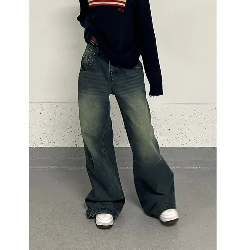 Vintage Baggy Jeans Wide Women Grunge Oversized American Retro High Waist Denim Trousers Female Streetwear Cowboy Pants