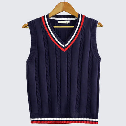 maoxiangshop Men Uniform Vest Fashion V Neck Pullover Boys British Student Sleeveless Waistcoat Tank Tops Sweaters
