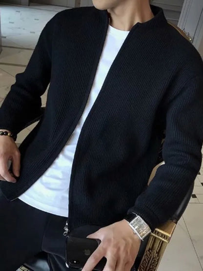 maoxiangshop Men Spring Autumn Warm Cardigan Men Zipper Sweaters Jackets Mens Slim Fit Knitted Sweatercoat Thick Cardigan Sweater Coat