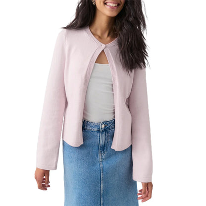 maoxiangshop  -  Women One Button Knit Cardigan 2024 Autumn Knitwear Round Neckline Long sleeve Solid Color Cardigan Rib Jumpers