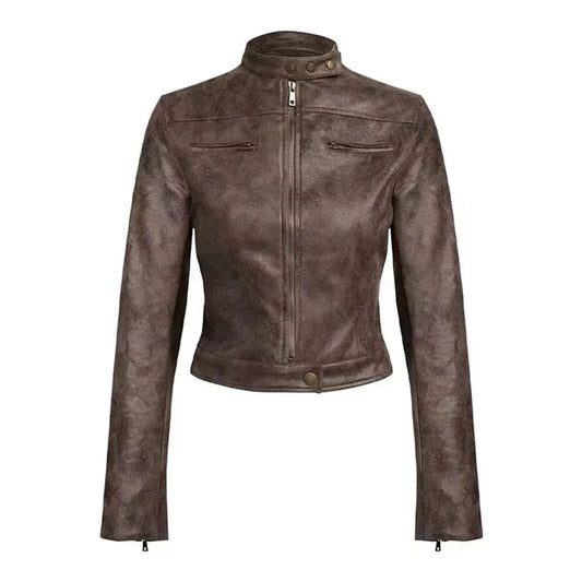 maoxiangshop  -  Autumn Winter New Overcoat Long Sleeve Motorcycle Jacket Short Coat Vintage Slim Outwear Boyfriend Style Suede Jacket Coat