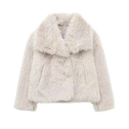 maoxiangshop  -  Faux Fur Cardigan Coat Women 2024 Winter Luxury Solid Long Sleeve Fashion Short Coats Lady Elegant Warm Thick Jackets Outerwear