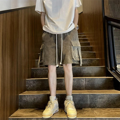 maoxiangshop Men's Cargo Shorts Loose Casual Big Pockets Overalls Summer Comfortable Drawstring Pants Outdoor Streetwear Short Pants