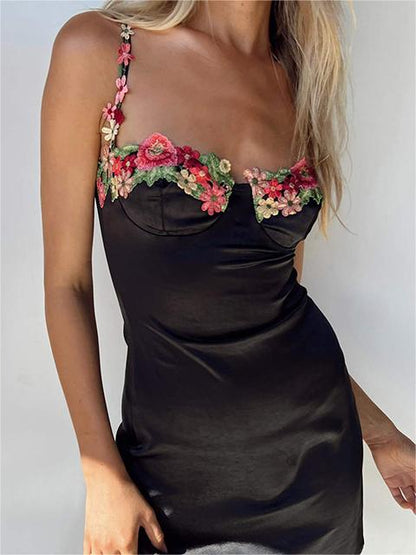 maoxiangshop Sexy Floral Embroidery Slip Dress Women Bodycon Female Mini Dresses Spring Sexy Slim Chic Beach Style Lady Vestidos