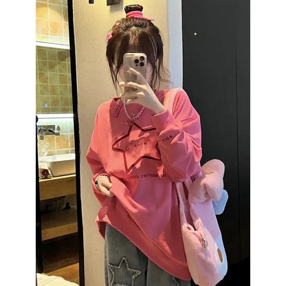 maoxiangshop Deeptown Harajuku Kawaii Star Graphic Sweatshirt Women Japanese Style Oversized Hoodies Vintage Loose Casual Y2K Tops Streetwear