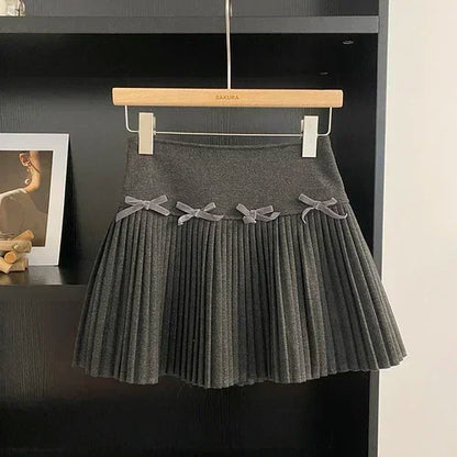 maoxiangshop Preppy Style Mini Skirt Women High Waist A-line Bow Female Pleated Skirts with Shorts Korean Fashion Autumn Skirts