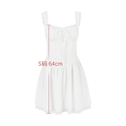 White A Line Party Dresses Women Mini Elegant Lace Up Holiday Dress Casual Spaghetti Strap Summer Women Clothing