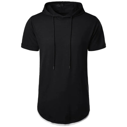 maoxiangshop Summer Hooded Sweatwear New Mens Short Sleeve Loose T-shirt Solid Color Lightweight Hoodie Fitness Breathable Collar Tops