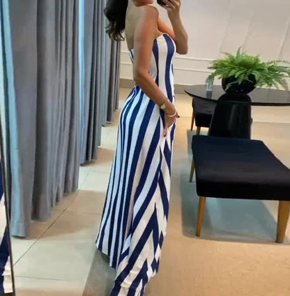 maoxiangshop Womens Two Piece Sets Outfit Striped Sexy Navel Exposed Bra Long Upper Pants Skirt Set New Fashion 2024 Summer Casual