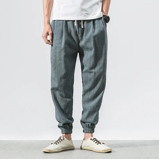 maoxiangshop Cotton Linen Casual Harem Pants Men Joggers Man Summer Trousers Male Chinese Style Baggy Pants Harajuku Clothe