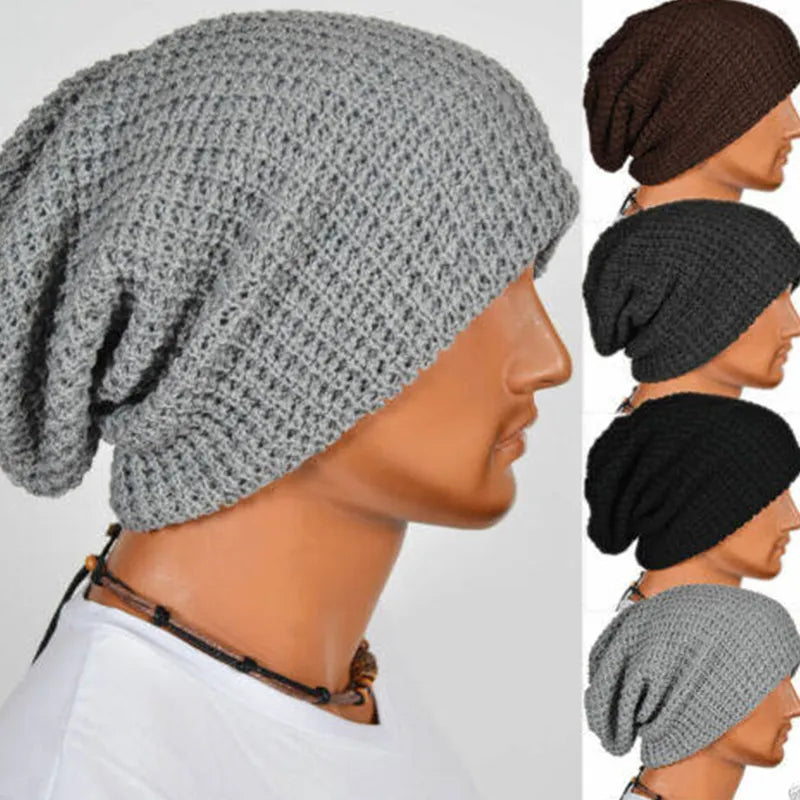 maoxiangshop Men Women Beanie Knit Crochet Black Gray Hat Autumn Winter Soft Warm Loose Cap Skull Ski Hat Dance Bonnet Casual Fashion Cap