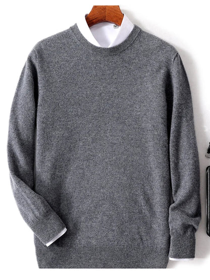 maoxiangshop Autumn and Winter New First-line Ready-to-wear Men's 100% Pure Wool Sweater Round Neck Loose Warm Solid Color Pullover