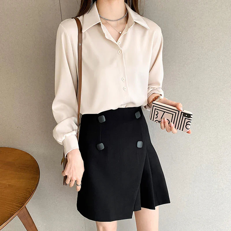 maoxiangshop Plus Size Shirts Spring Summer Fashion Female Long Sleeve Loose Solid Blouse Tops Casual Chiffon Shirt Women Office Lady Shirts