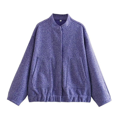 maoxiangshop -  Solid Bombers Jackets Coat For Women Loose Long Sleeve With Button Outwear Tops Autumn Fashion Casual Female Pocket Jacket