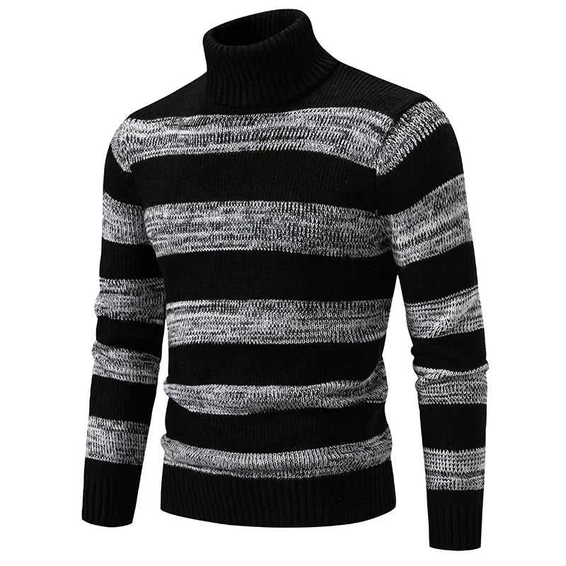 maoxiangshop Men's Autumn Winter New Mock Neck Pullovers Fashion Patchwork Knitted Warm Sweater Man Slim Fit Casual Knitwear Sweaters Tops