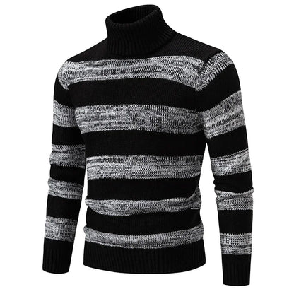 maoxiangshop Men's Autumn Winter New Mock Neck Pullovers Fashion Patchwork Knitted Warm Sweater Man Slim Fit Casual Knitwear Sweaters Tops