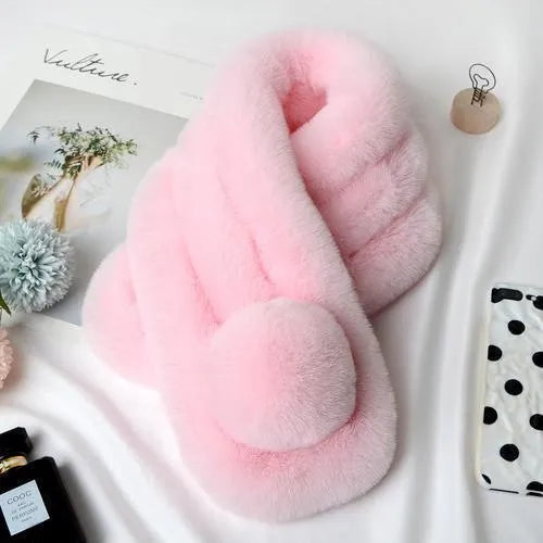 maoxiangshop New Rabbit Fur Scarf Women Winter Warm Soft Furry Scarves Casual Female Lady Outdoor Neck Warmer Collar