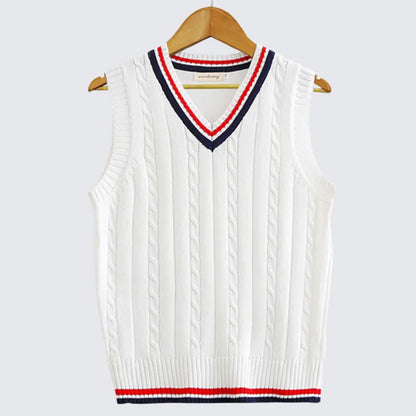 maoxiangshop Men Uniform Vest Fashion V Neck Pullover Boys British Student Sleeveless Waistcoat Tank Tops Sweaters
