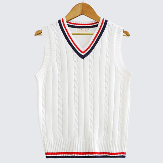 maoxiangshop Men Uniform Vest Fashion V Neck Pullover Boys British Student Sleeveless Waistcoat Tank Tops Sweaters