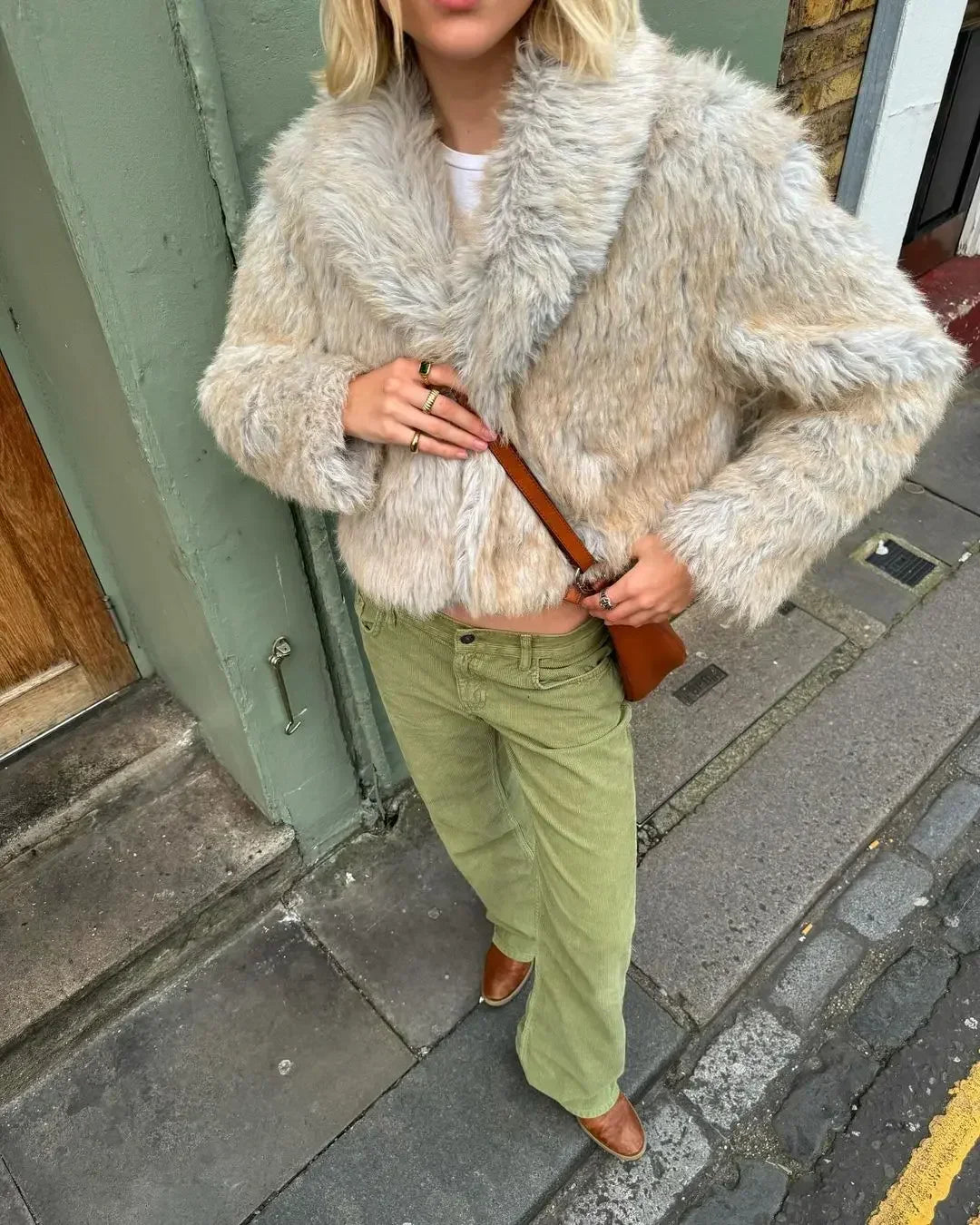 maoxiangshop  -  Women Autumn Winter Thicken Faux Fur Coat Elegant Lapel Long Sleeves Fluffy Short Overcoat Chic Lady High Street Warm Outerwear