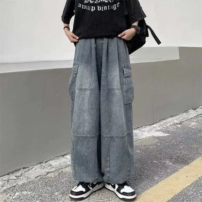 maoxiangshop Spring Autumn Trousers y2k baggy jeans for men Wide leg Pants Pockets Elastic Waist Streetwear Loose comfortable Pants