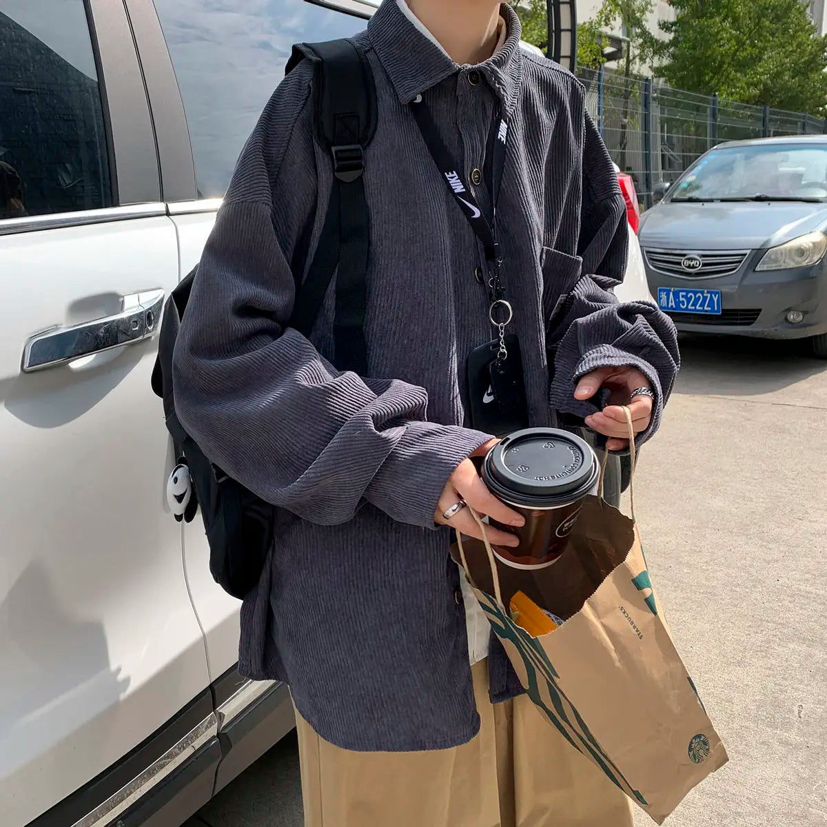 maoxiangshop Men's Corduroy Long Sleeve Shirts Autumn Korean Shirt Unisex Fashion Casual Oversize Shirt Printed Clothing