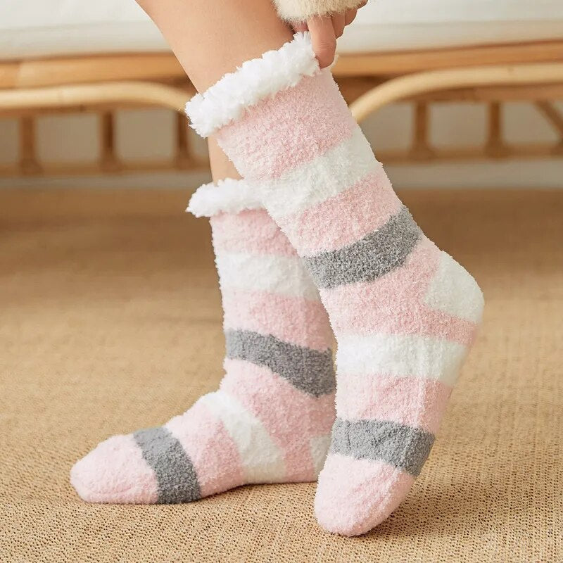 maoxiangshop Thickened Winter Woven Thermal Cashmere Socks Floor Socks Women's Carpet Home Plus Socks Velvet Sleep Socks Slippers Leg Cover