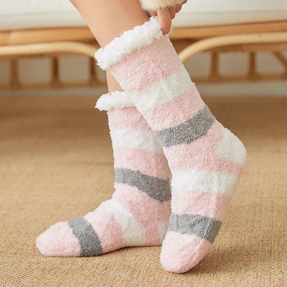 maoxiangshop Thickened Winter Woven Thermal Cashmere Socks Floor Socks Women's Carpet Home Plus Socks Velvet Sleep Socks Slippers Leg Cover