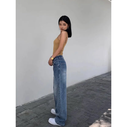 maoxiangshop Blue Women Jeans High Waist Fashion American Vintage Streetwear Y2K NEW Wide Leg Jean Female Denim Trouser Baggy Denim Pants